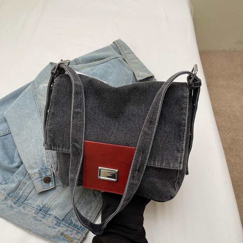 Женская сумка джинсовая повседневная сумка-багет в стиле ретро подмышечная сумка Универсальная сумка через плечо большой вместимости