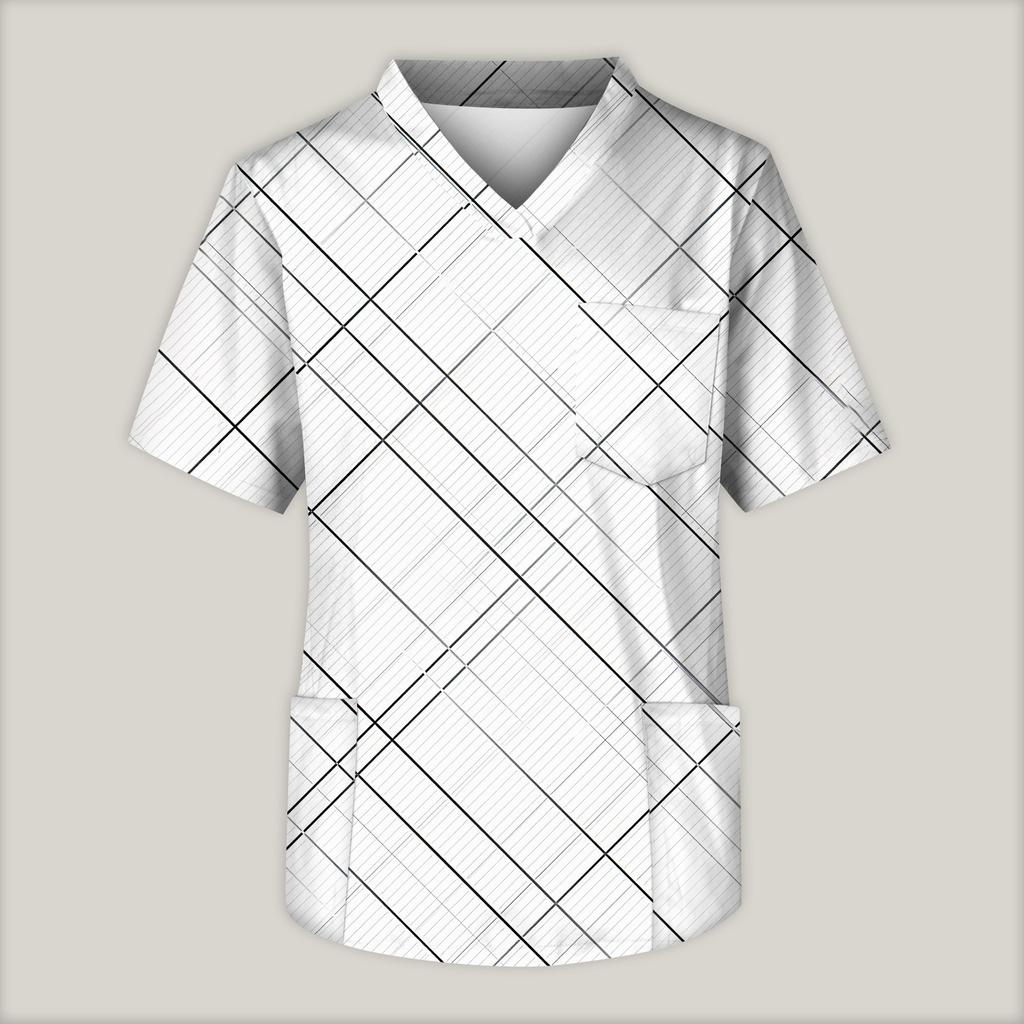 Мужская рабочая блузка с короткими рукавами и v-образным вырезом с принтом, топ с нагрудным карманом