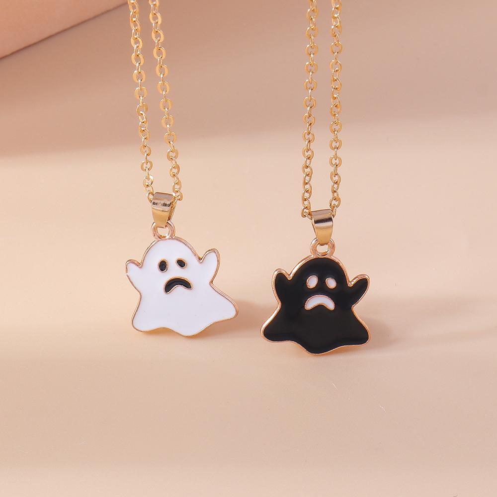 Cute Enamel Halloween Ghost Pendant Necklace for Women Girl Chain Necklaces Holiday Jewelry Gift