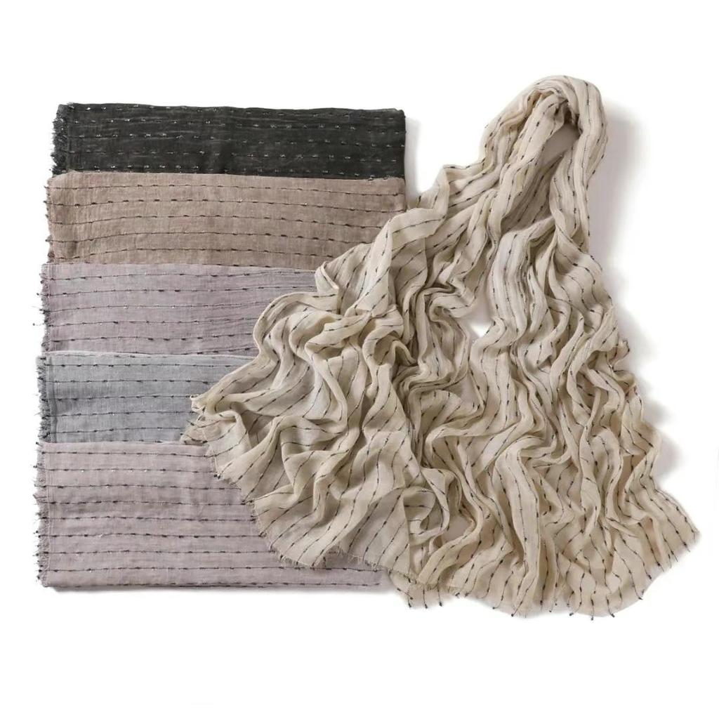 New Stripe Cotton Rayon Hijab Scarf For Woman Muslim Hijabs Fringes Shawl Fashion Cotton Linen Headband Islam Turban Foulard
