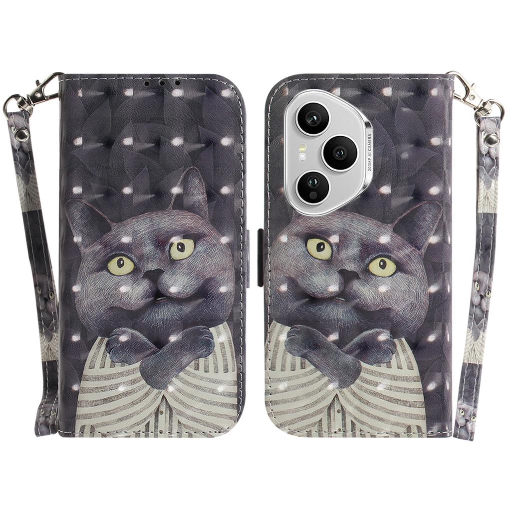 For Honor 400 Pro 5G (Global) Case Pattern Printing Leather Wallet Phone Cover with Wrist Strap