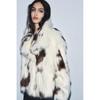 Womens Faux Fur Jacket Winter Leopard Print Stand Collar Casual Coat Long Sleeve Mid-Length
