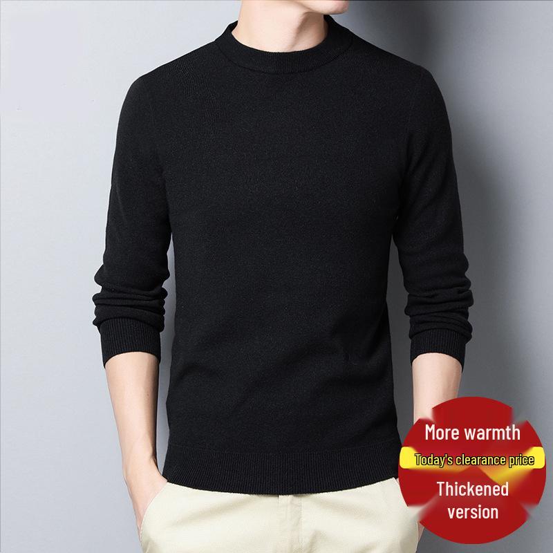 Мужской осенне-зимний свитер с круглым вырезом и полувысоким воротником - вязаная базовая рубашка для среднего и молодого возраста
