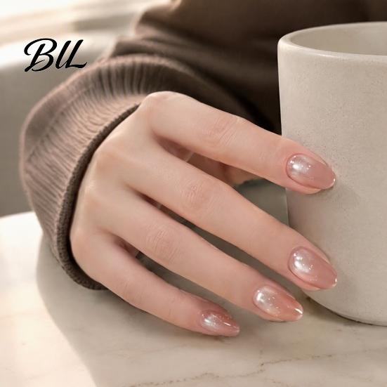 Almond Stick-on Fake Nails 10Pcs Cats Eyes Press on Kit, Glossy Nails, Easy Application False Salon Quality Long Glue for Women Girls Scratch