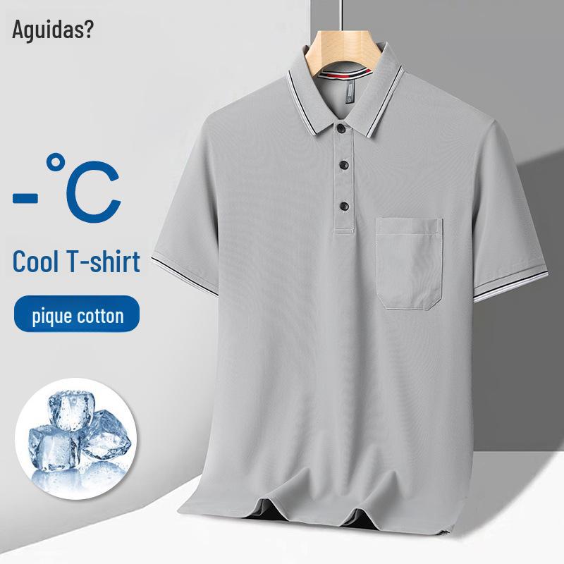 Рубашка поло из ледяного шелка: Мужской летний топ с коротким рукавом для людей среднего возраста (30-50 лет)