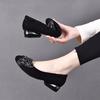 Women's Single Shoes Round Head Flat Bottom Spring and Autumn New Bow Rhinestone Black Sheepskin Lazy Shoes