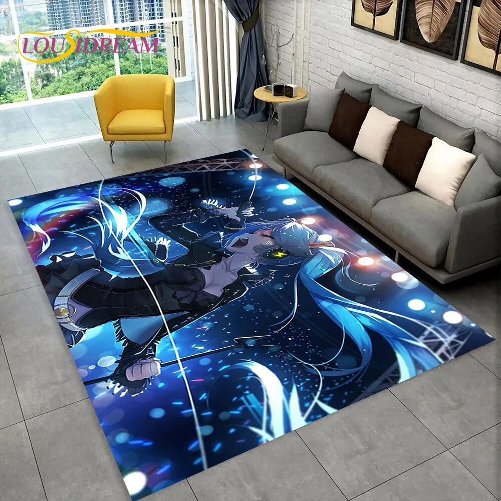 3D Cute M-Mikuu Music Cartoon Characters Carpet Rug for Living Room Bedroom Home Sofa Decoration,Kid Area Rug Non-slip Floor Mat