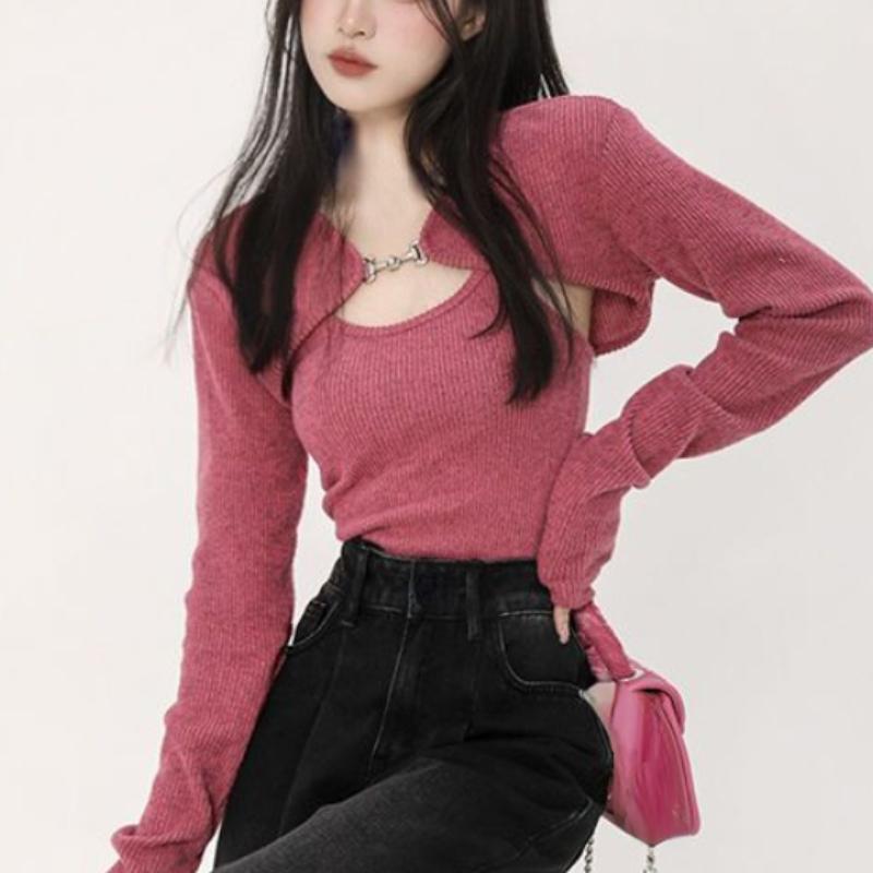 Y2K Korean Fashion Pink Cropped Sweater Women Harajuku Sexy Slim Knitted Jumper Vintage Casual Cardigan Vest Set Tops