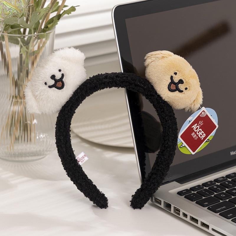 Очаровательная плюшевая повязка на голову с собачкой для женщин, идеально подходит для масок для лица и процедур по уходу за волосами