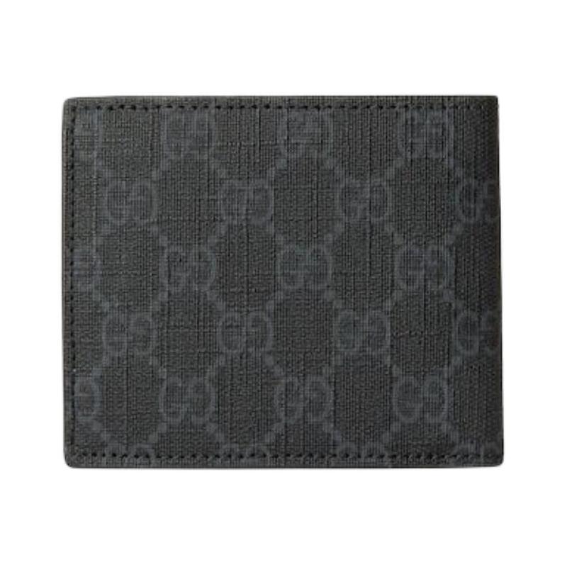 Gucci Double G logo ceramic effect finish flip closure GG Supreme canvas and leather wallet men's black