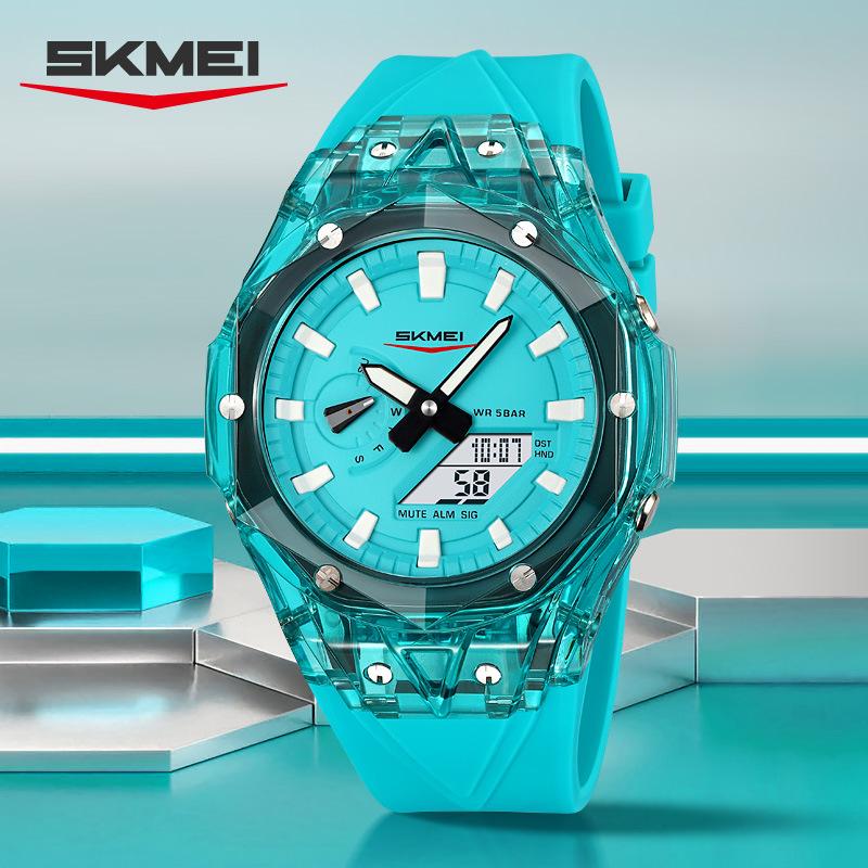 Men's Women Octagon Dial Digital Watch Waterproof Luminous Dial Sport Wristwatch with Alarm Outdoor Student Clock Jelly Color