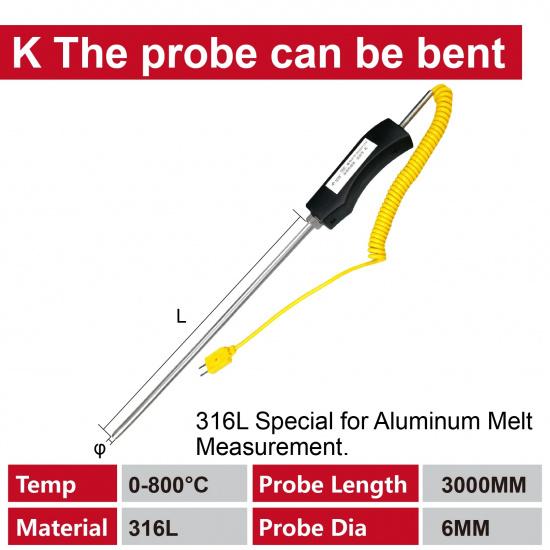 WRNK-187/104M K Type Thermocouple Temperature Probe Handheld Immersion Sensor for Molten Aluminum Zinc Furnace Use