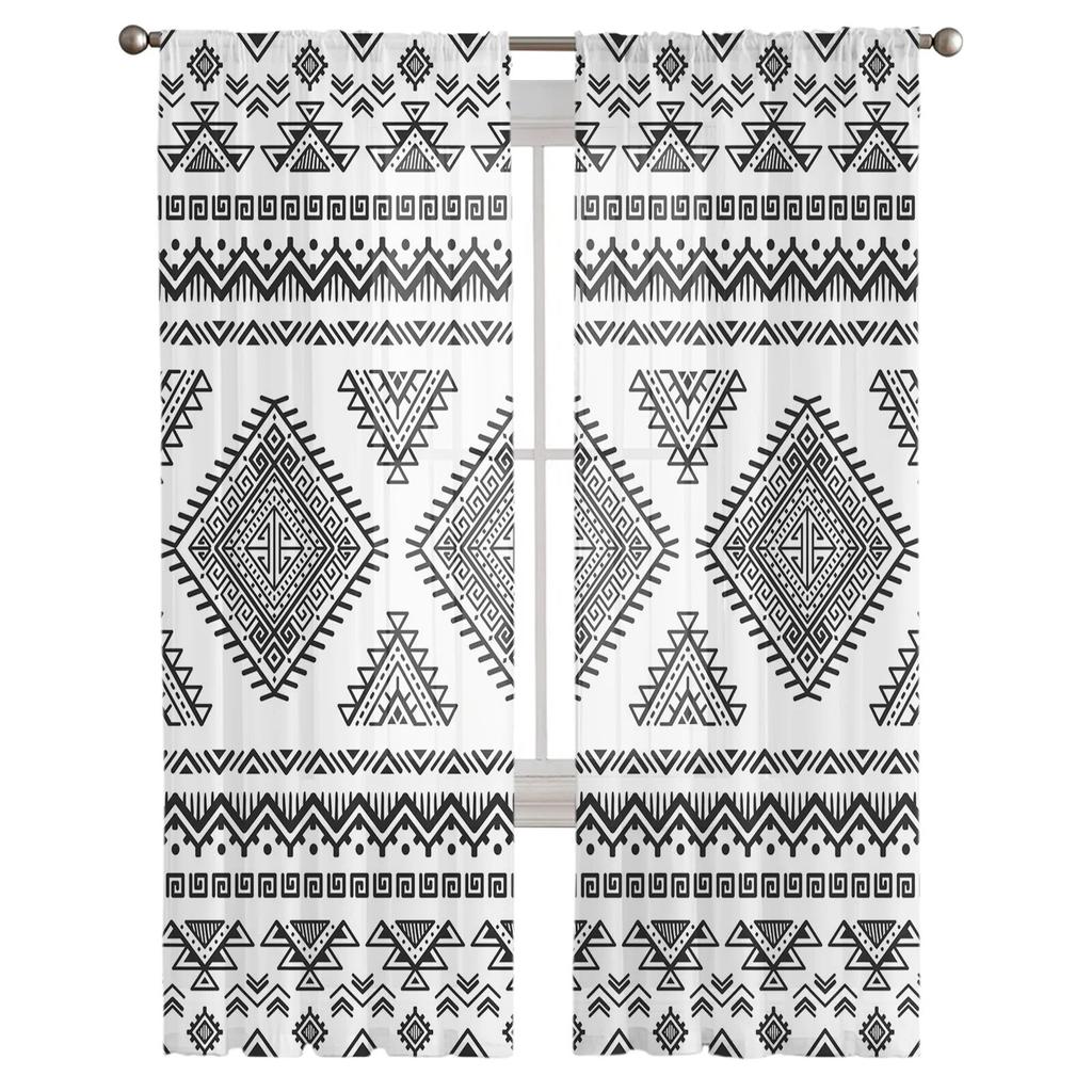 Line Triangle Circle Texture Tulle Curtains for Living Room Kitchen Bedroom Sheer Tulle for Cafe Hotel Modern Home Decor