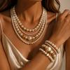 Retro multi-layer beaded pearl necklace bracelet set, fashionable temperament, high sense, versatile love pearl jewelry