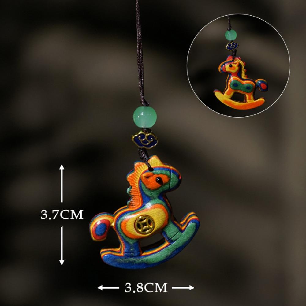 Traditional Horse Keychain Wooden Zodiac Key Ring Chinese Style Mobile Phone Chain New Year Gift