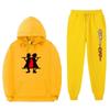 Mens Winter Warm Hooded Sweatshirt Pants Set Anime Inspired Casual Tracksuit Cotton Blend Thick Fleece Lined