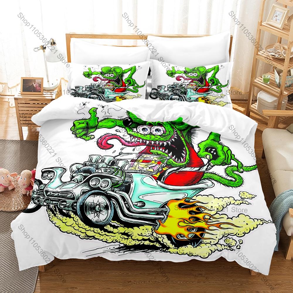 Пододеяльник + 2 наволочки Rat Fink Эда Рота Принт Kustom Kulture Мягкий комплект постельного белья для фанатов род-модов