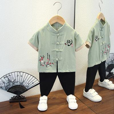 Летний костюм ханбок для мальчиков в стиле «цветение сливы», ретро-детский костюм в стиле Тан, летний костюм для мальчиков и детей в старинном стиле, из хлопка и льна, тонкая секция из пеньки в китайском стиле