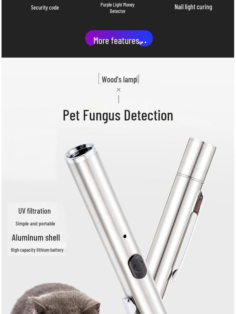 Wood's Lamp UV Flashlight for Cat Ringworm Detection with USB Charging, Fungal Fluorescence, and Money Verification