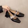 Square Toe Shallow Mouth Mary Jane Shoes Women's Autumn New Crystal Butterfly Block Heel Kitten Heel Temperament Single Shoes