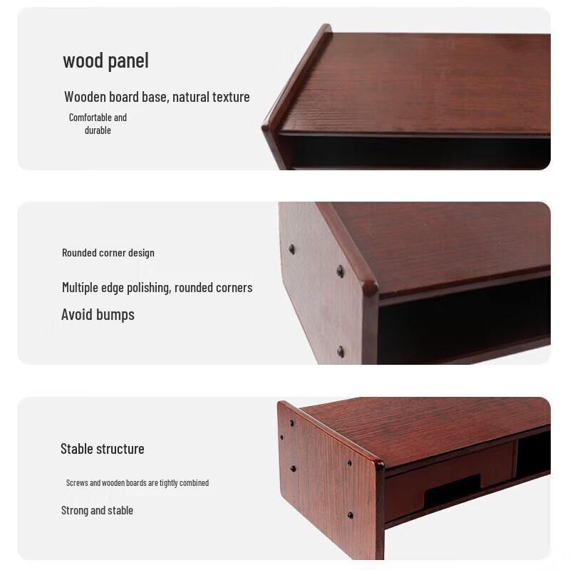 Beifang Dual-Layer Bamboo Monitor & Laptop Riser with Storage Drawer