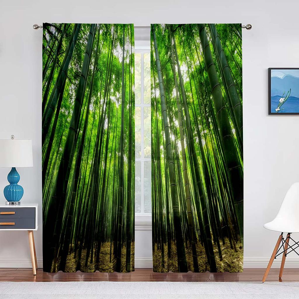 Green Bamboo Forest Exotic Jungle Sheer Voiles Curtain for Living Room Bedroom Drape Kitchen Window Tulle Curtains Home Decor