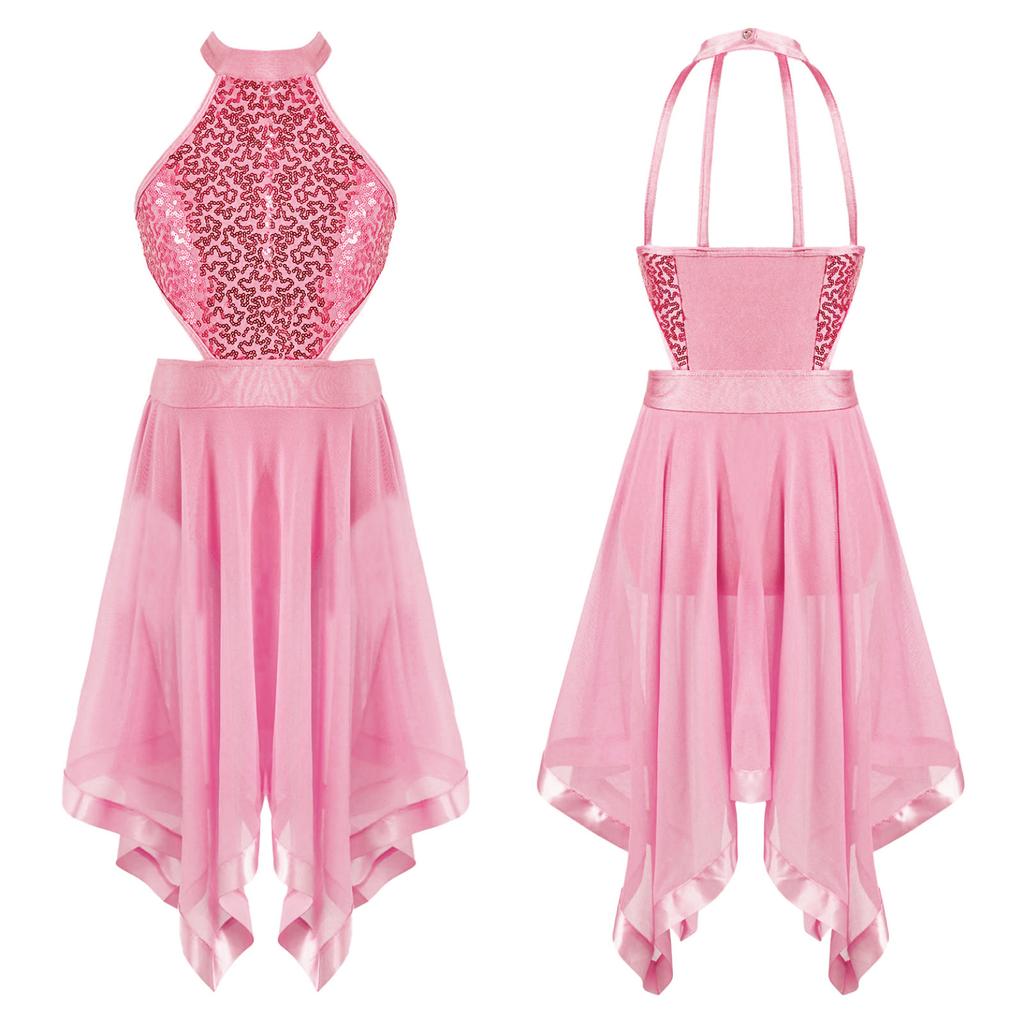 Без рукавов с блестками, декор с открытой спиной и талией, вуаль, неровный подол, танцевальное платье с открытой спиной, детская стильная одежда для девочек