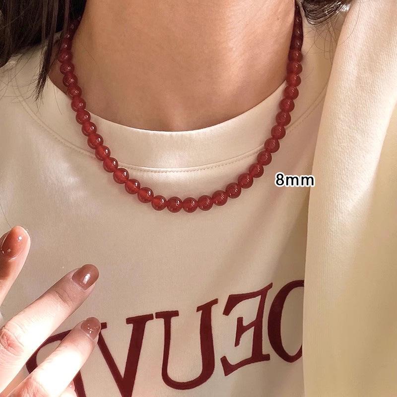 Женское колье из стерлингового серебра 925 пробы с красным агатом - Бусы-цепочка для свитера на китайский Новый год и Рождество