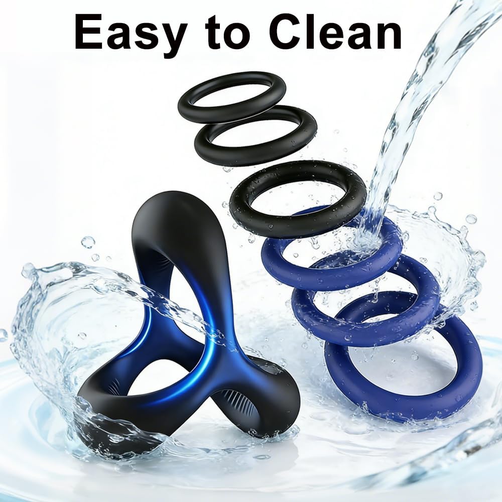7 Men's Silicone Ring Set and Sleeve for Erection Enhancement, Soft and Elastic Male Sex Toy,Adult toys for couples' pleasure(Black and Blue)