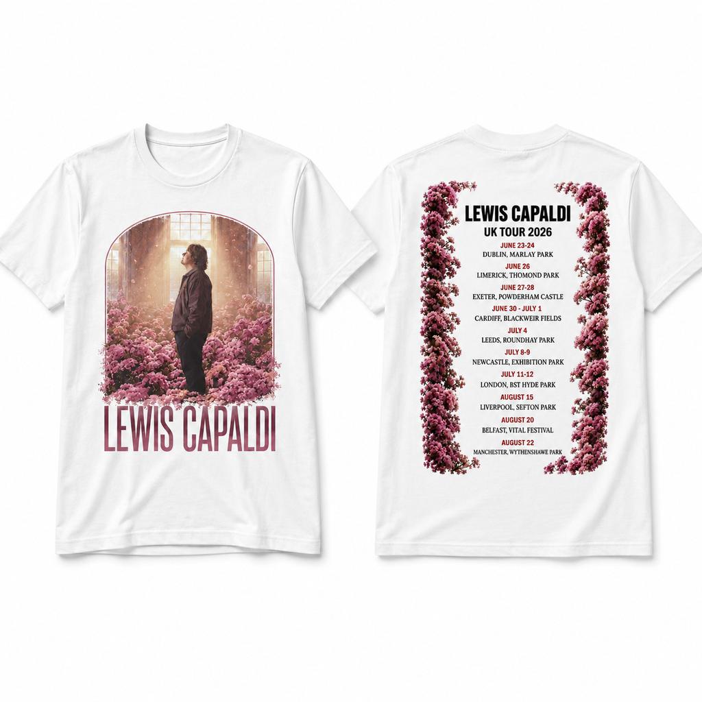Lewis Capaldi UK Tour 2026 TShirt White Front Back Print Sizes S5XL Concert