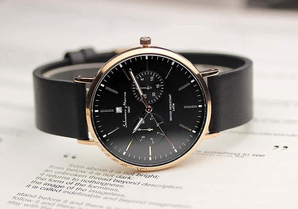 Часы кварцевые календарные итальянские брендовые унисекс SM15117L WH [Salvatore Mara] (Роуз Браун)