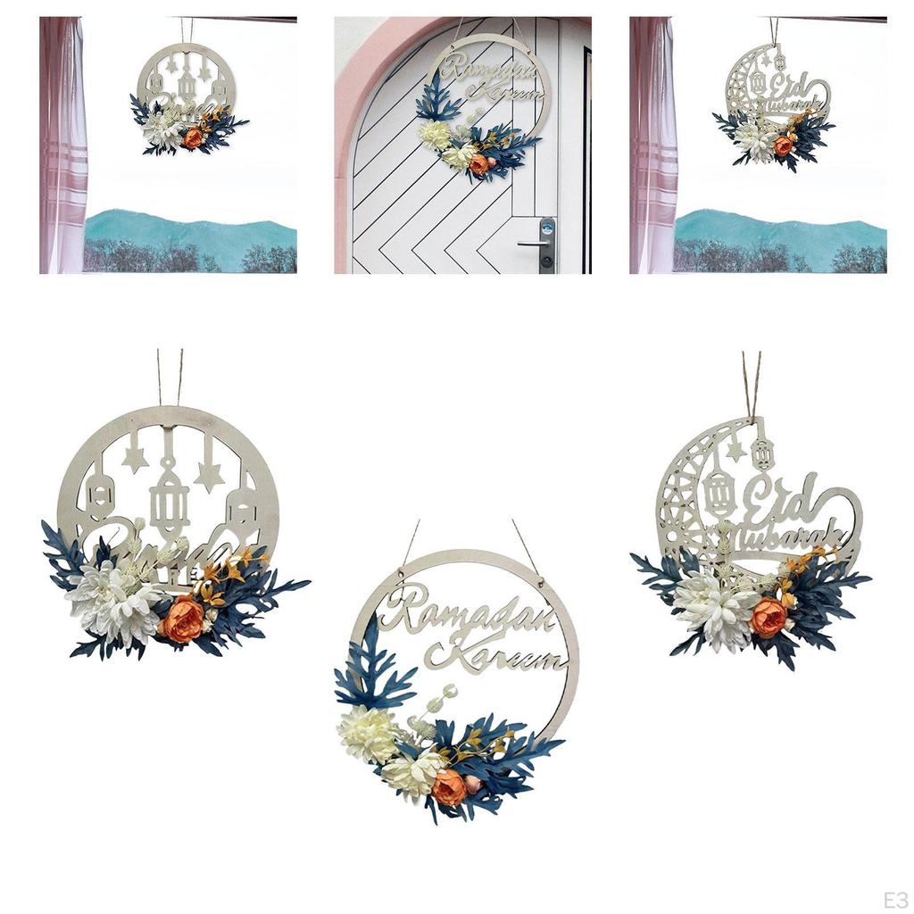 Ид Рамадан Мубарак Венок Искусственный AL Fitr 30 см Деревянный Подвесной Знак для Крыльца