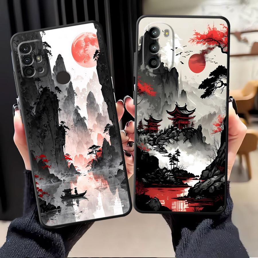 Чехол для телефона для Motorola Moto G71 G51 G73 G53 G30 G60s G32 G52 G50 Edge 20 Pro 30 Lite G22 Edge40 Чернильная Печать Японский