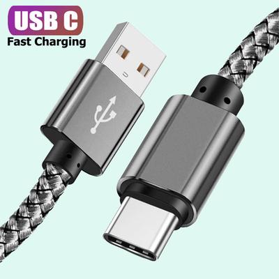 Кабель для зарядки USB A-Type C, 2A, быстрое зарядное устройство, нейлоновый кабель для передачи данных, 1 м, 2 м, 3 м, для iPhone, Android, Huawei, Samsung, зарядное устройство TypeC