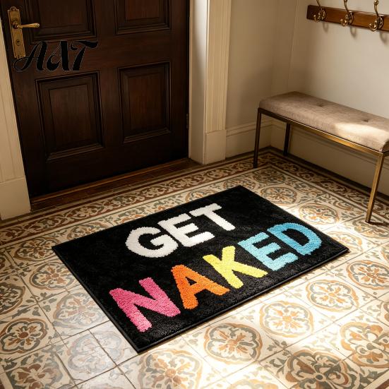 Stylish Indoor Door Mat Modern Bath Mat, Absorbent Non-Slip Bathroom Rug, Fun English Letters, Anti Slip Decor Machine Washable Cozy Rug for Tub Sink
