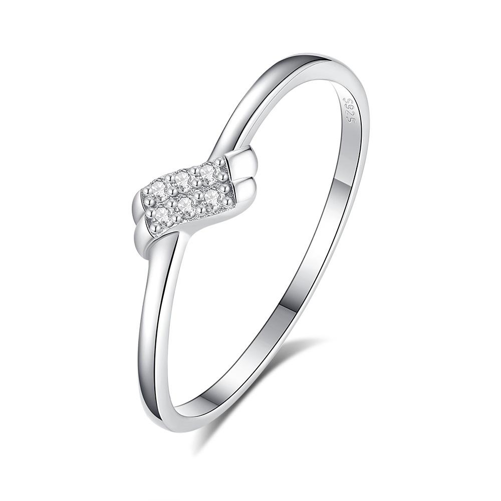 S925 Pure Silver Layered Wedding Ring for Ladies, Small Micro-set Cubic Zirconia Stone Bezel Finger Ring, Ring for The Little Finger