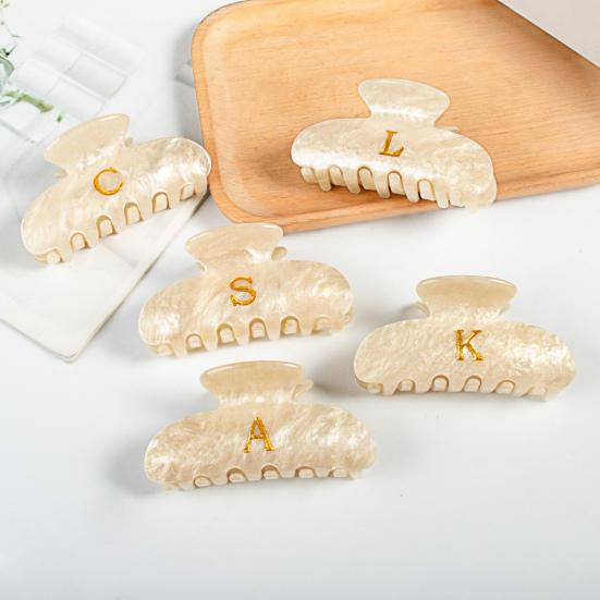 Женская заколка для волос с принтом букв, противоскользящими зубцами, зажим для волос на затылок, большой размер, зажим для волос для душа, аксессуар для волос