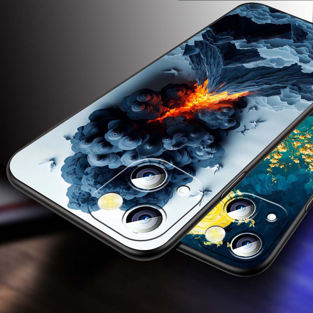 Креативные пейзажные узоры Чехол для телефона Для Apple iPhone 17 16 16E 15 14 13 12 11 Pro Max Plus Черный Мягкий силикон