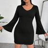 Women's Summer Basic Bodycon Mini Dress V-neck Long Ruffled Flared Sleeve Sexy Short Dress Club Party Dress Solid Breathable Comfortable Dress