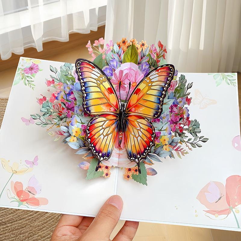 3D Fold Out Butterfly Flower Greeting Card Handmade High Quality Paper Up Card for Graduation Business Holiday Gifts