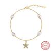 ORSA JEWELS Natural Freshwater Pearl and Starfish 925 Silver Chain Ankelt for Women Summer Holiday Anklets Jewelry SA74