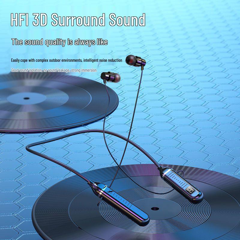 Беспроводная шейная Bluetooth-гарнитура с цифровым дисплеем, большой емкостью, полувкладыши, спортивный стереозвук