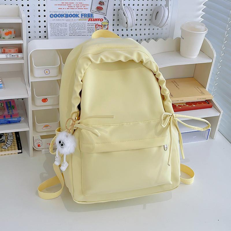 Simple Solid Color Lace Bow Design Student Backpack For Casual Travel And Lightweight Carrying