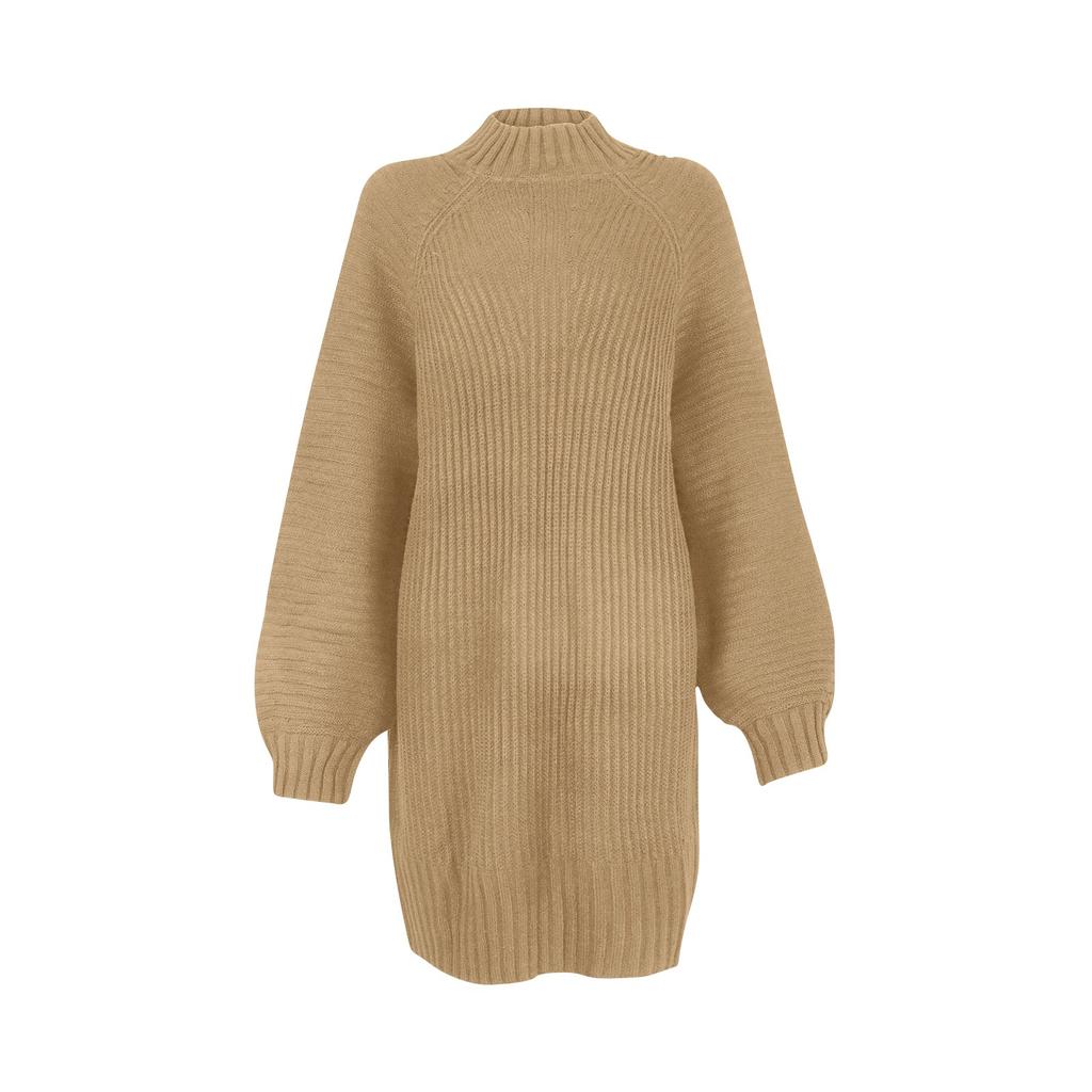 Женское трикотажное платье Водолазка Зимнее платье-свитер Трикотажные платья Простое длинное шерстяное платье миди