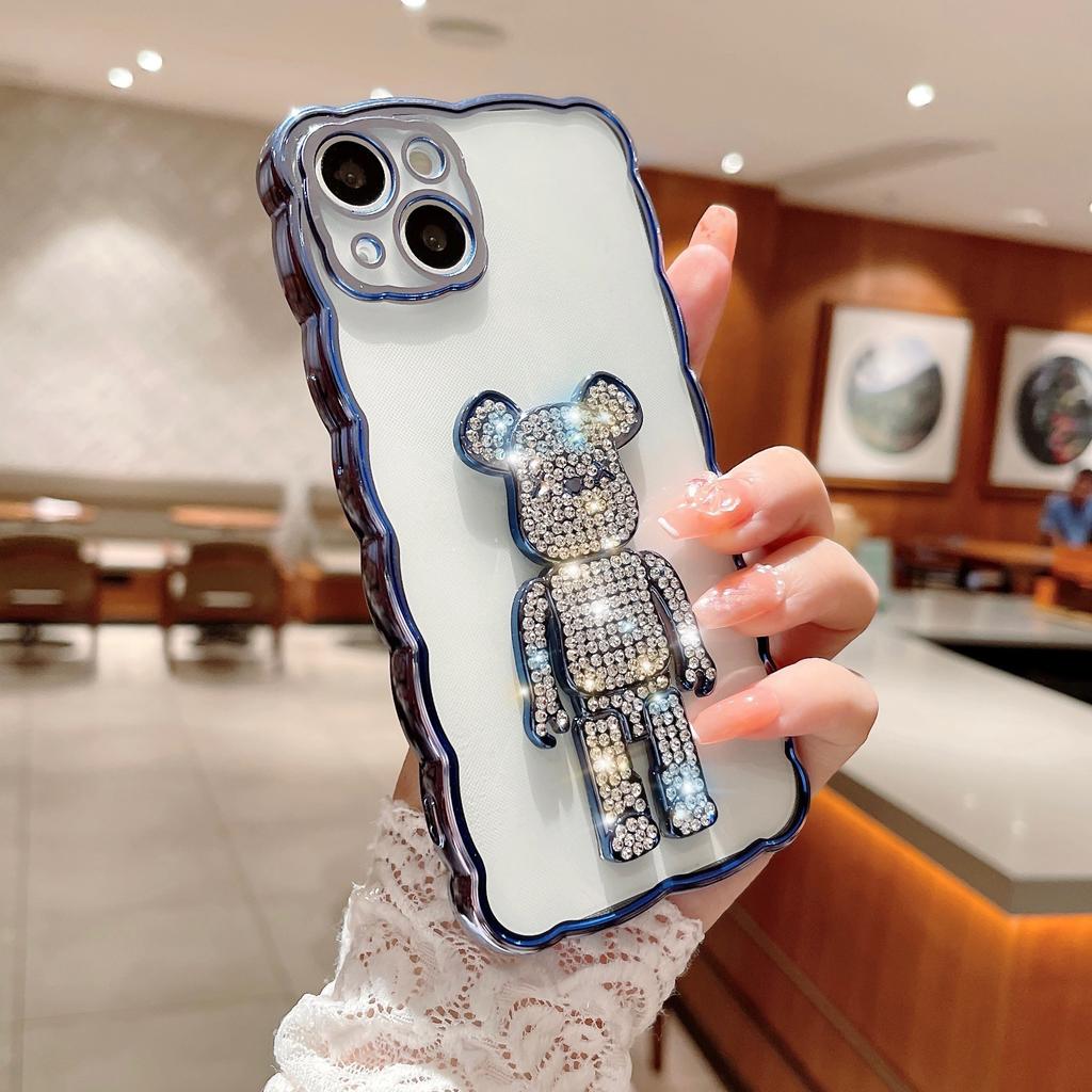 Подходит для чехла для мобильного телефона iPhone16Pro, гальванизированный чехол с волнистым краем для Apple 15, инкрустированный бриллиантами, 14, чехол с полной защитой