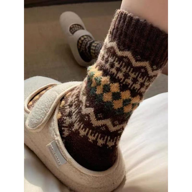 Скандинавские шерстяные носки Fair Isle - Теплые, Ретро-этнические, Очень толстые, Длинные, Зимний стиль