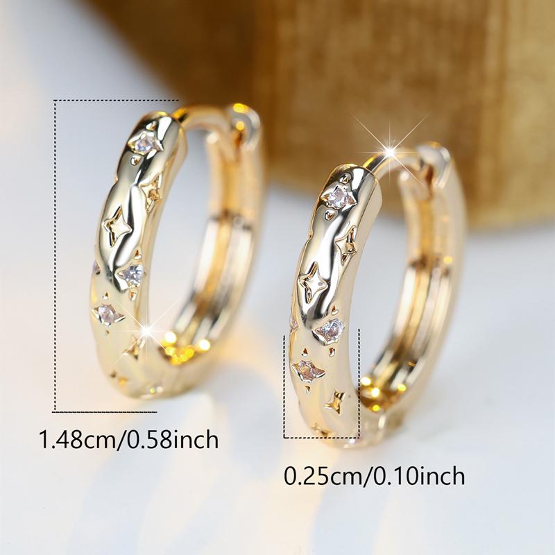 Серьги-кольца со звездами из белого циркония для женщин, круглые серьги золотого цвета, свадебные украшения для помолвки