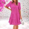 Women's Hollow Out Eyelet Dress Casual Short Sleeve V-neck Midi Dress Summer Beach Tiered Flowy A-line Sundress