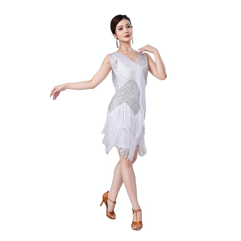 Women's Dance Dresses Sleeveless Sequin Fringe Latin Dance Dress