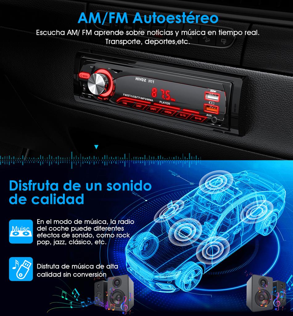 HIVOZ Автомобильное 1din Аудио Радио Bluetooth Стерео MP3-плеер FM-приемник 12В Поддержка зарядки телефона AUX/USB/TF-карта Встраиваемый комплект